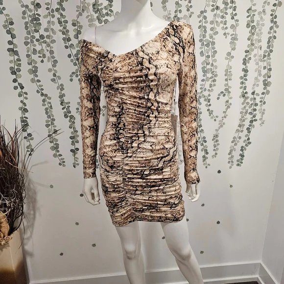 RONNY KOBO MAGDALA DRESS Animal Print Bodycon Long Sleeve Mini Dress Sz M